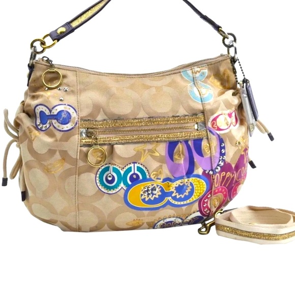Rare 🦄 Coach Signature Jazzy Glitter Poppy Multi Canvas Handbag Purse - Picture 15 of 15